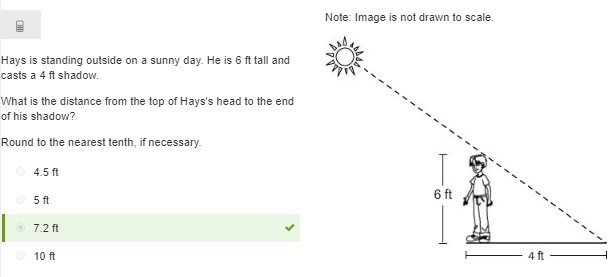 Hays is standing outside on a sunny day. He is 6 ft tall and casts a 4 ft shadow. What-example-1