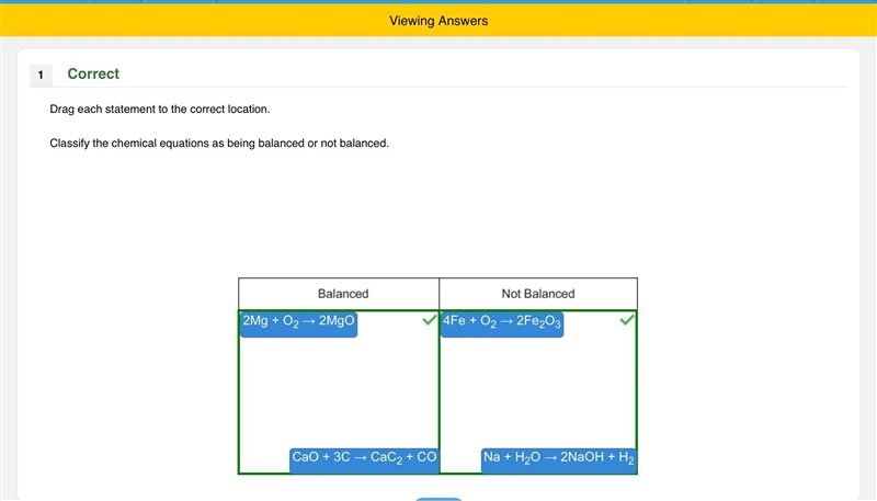 Classify the chemical equations as being balanced or not balanced.-example-1