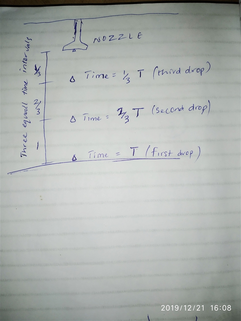 Water drips from the nozzle of a shower onto the floor 200 cm below. The drops fall-example-1