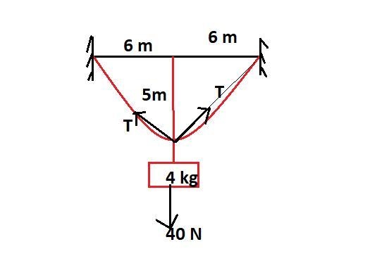 A horizontal clothesline is tied between 2 poles, 12 meters apart. When a mass of-example-1