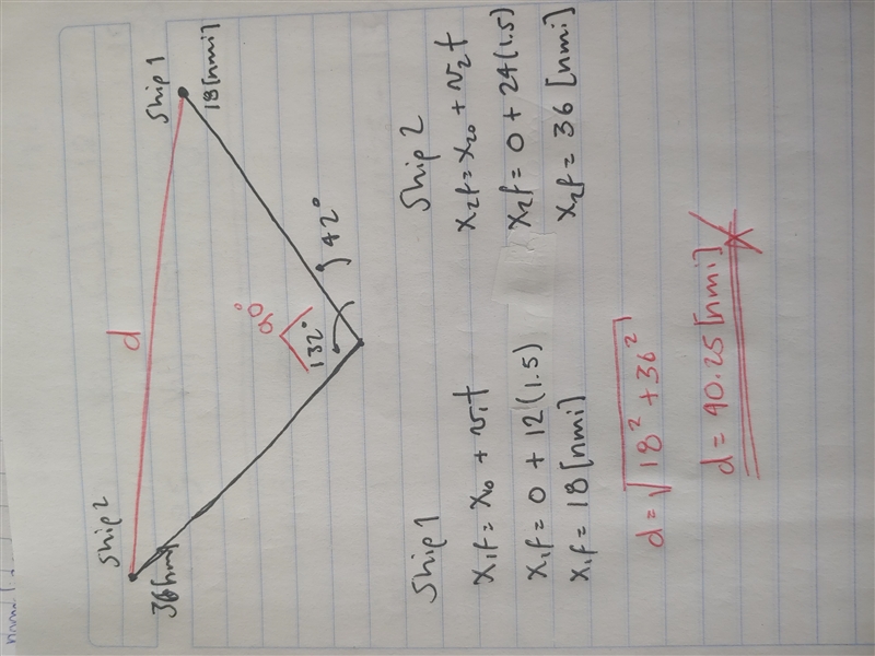 Two ships leave a port at the same time. The first ship sails on a bearing of 42 degrees-example-1