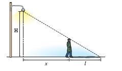 A street light is at the top of a 13.0 ft. tall pole. A man 6.3 ft tall walks away-example-1