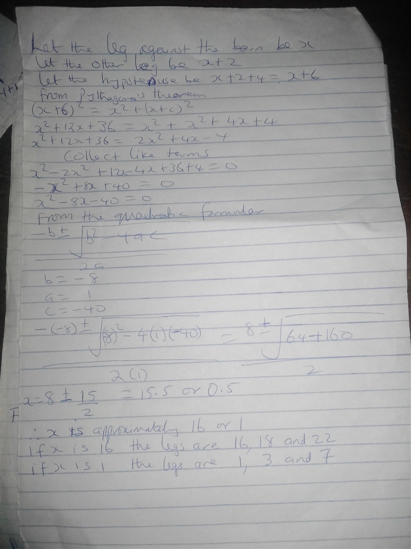 A goat enclosure is in the shape of a right triangle. One leg of the enclosure is-example-1