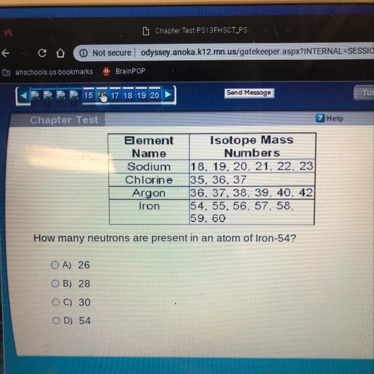 How many neutrons are present in an atom of Iron-54-example-1