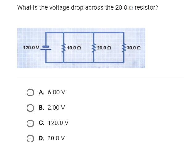 What is the voltage drop across the 20.0 resistor? C i think-example-1