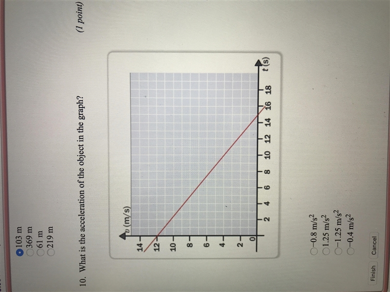 Please help it’s my last question. What is the acceleration of the object in the graph-example-1