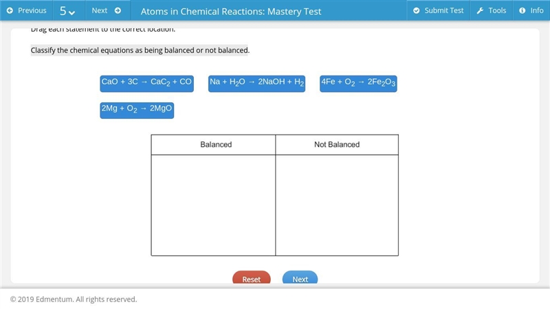 Classify the chemical equations as being balanced or not balanced.-example-1