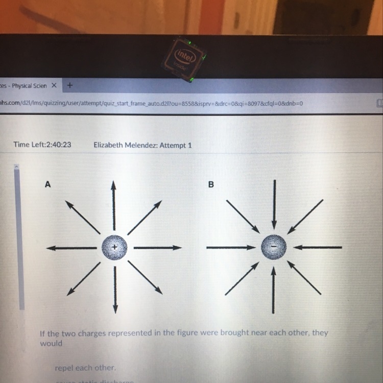 Is the two charges represented in the figure were brought near each other they would-example-1