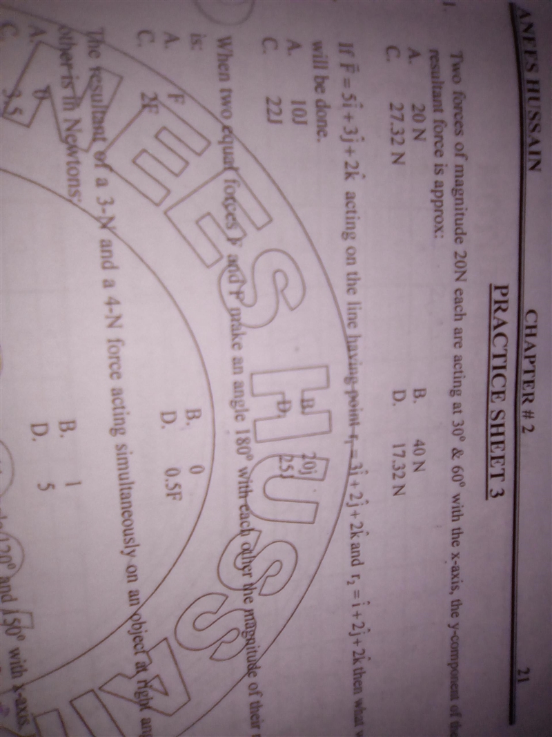 Two Forces Of Magnitude 20N Each Are Acting At 30 And 60 degree with xAxis the Y Component-example-1