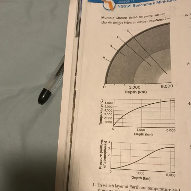 1. in which lover of Earth are temperature and pressure greatest? 1-A B C D-example-1
