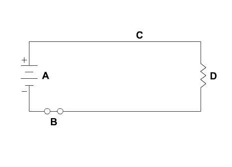 1. Which letter represents the location of the battery in this diagram? 1.A 2. B 3.C-example-1