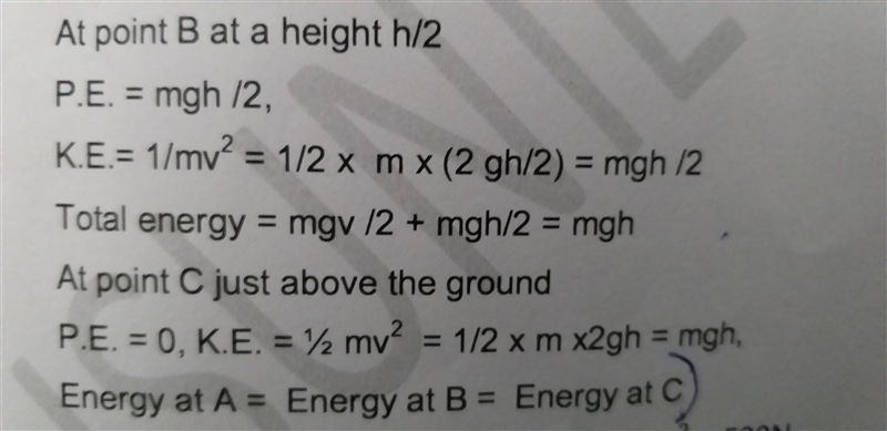 Prove law of conservation of energy for a stone moving vertically down ( explain energy-example-1