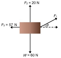 Consider the static equilibrium diagram here. What is the angle F1 must make with-example-1