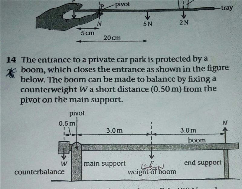 B) If the actual counterweight fitted to this boom was 2350N: i) what additional downward-example-1