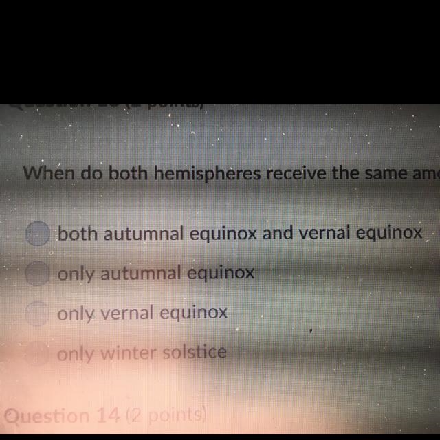 When do both hemispheres receive the same amount of the suns energy-example-1