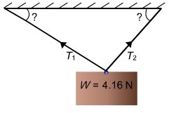 A photo frame weighing 4.16 newtons is hanging by a wire making an angle with the-example-1