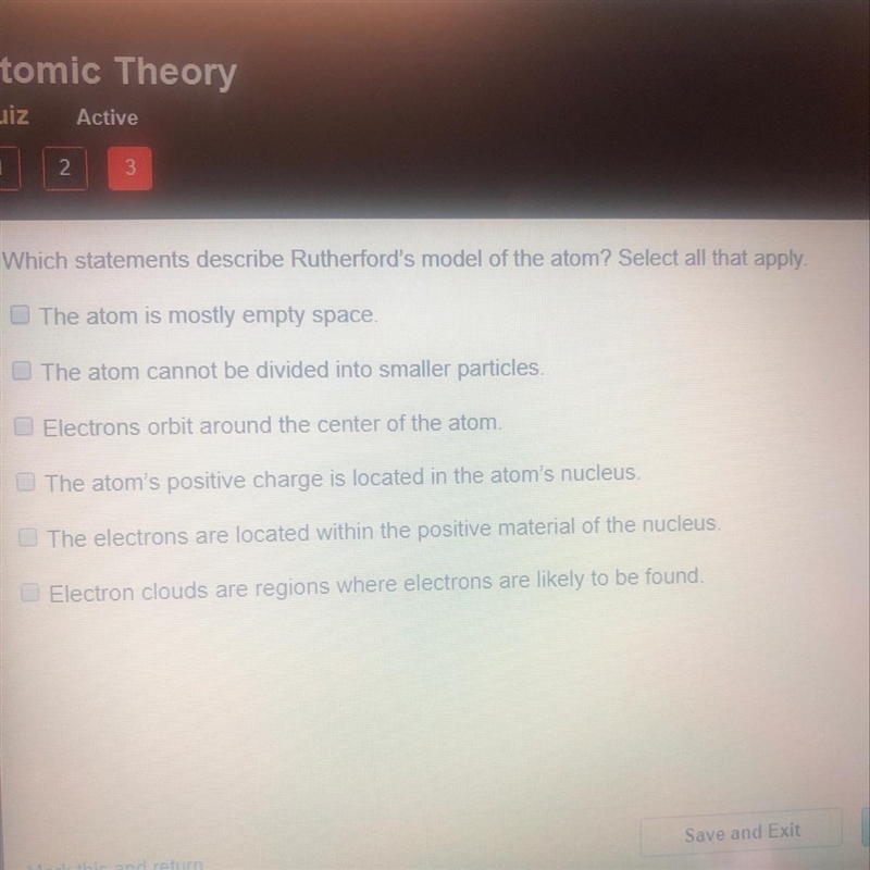 Which statement describes Rutherfords model of the atom ? Select all that apply-example-1