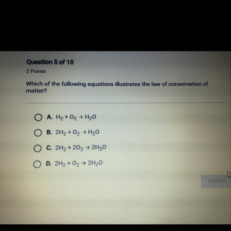 Which of the following equations illustrates the law of conservation of matter?-example-1