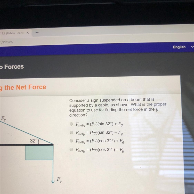 What is the proper equation to use for finding the net force in the y direction-example-1