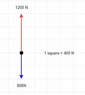 A hot air balloon exerts a force of 1200 N while lifting a load of 800 N. Which free-example-1