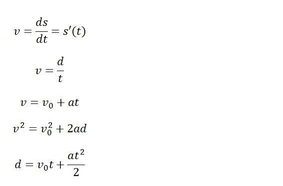 What are the formulas to find acceleration, velocity-example-1