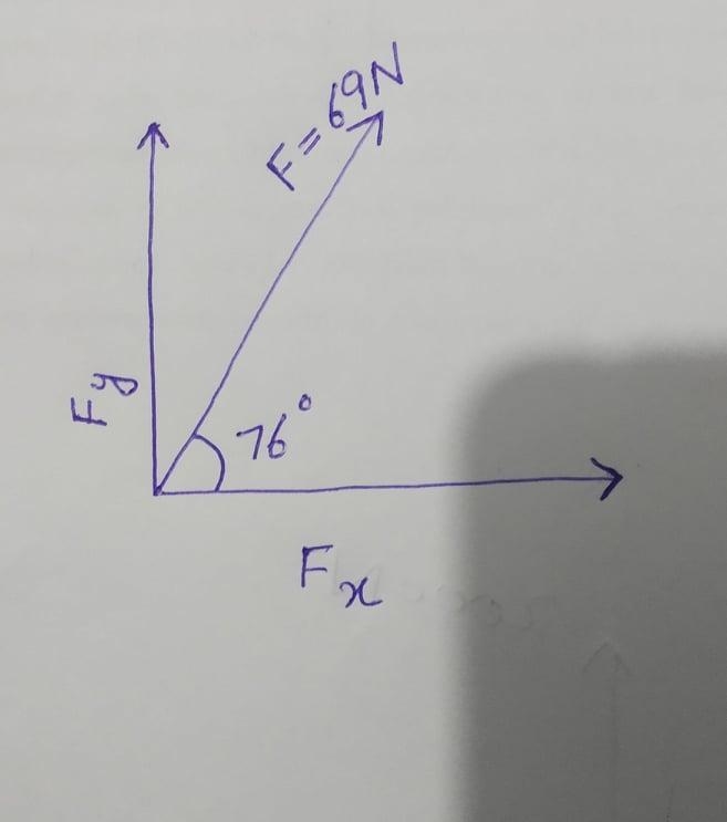 Draw a vector for a force of 69 N @ 76 degrees-example-1