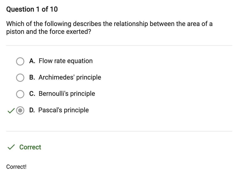 Which of the following describes the relationship between the area of piston and the-example-1