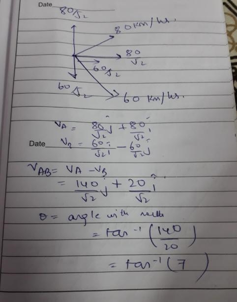 A car A is going north east at 80kmph&another car B is going south east with velocity-example-1