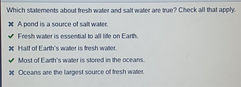 Which statements about fresh water and salt water are true? Check all that apply. A-example-1