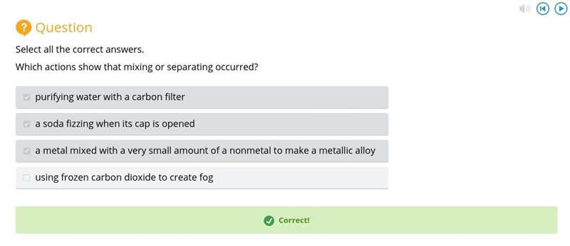 Select all the correct answers. Which actions show that mixing or separating occurred-example-1