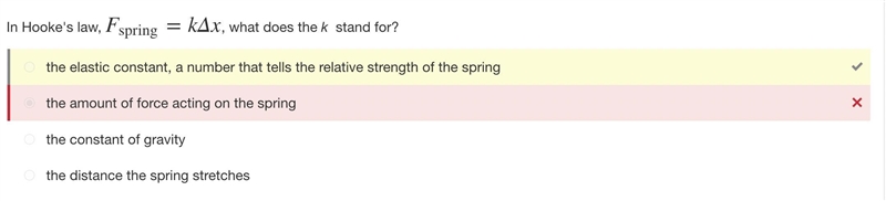 In Hooke's law, Fspring=kΔx , what does the Fspring stand for? the amount of force-example-1