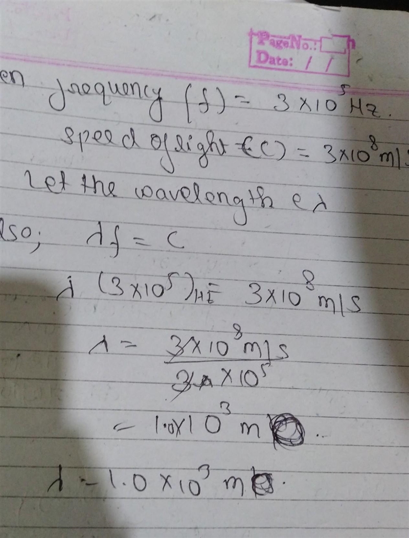 An electromagnetic wave has a frequency of 3.0 x 105 Hz. What is the wavelength of-example-1