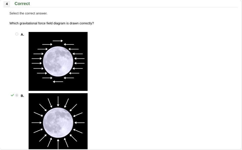 Need help asap ‼️ 20 pts Which gravitational force field diagram is drawn correctly-example-1