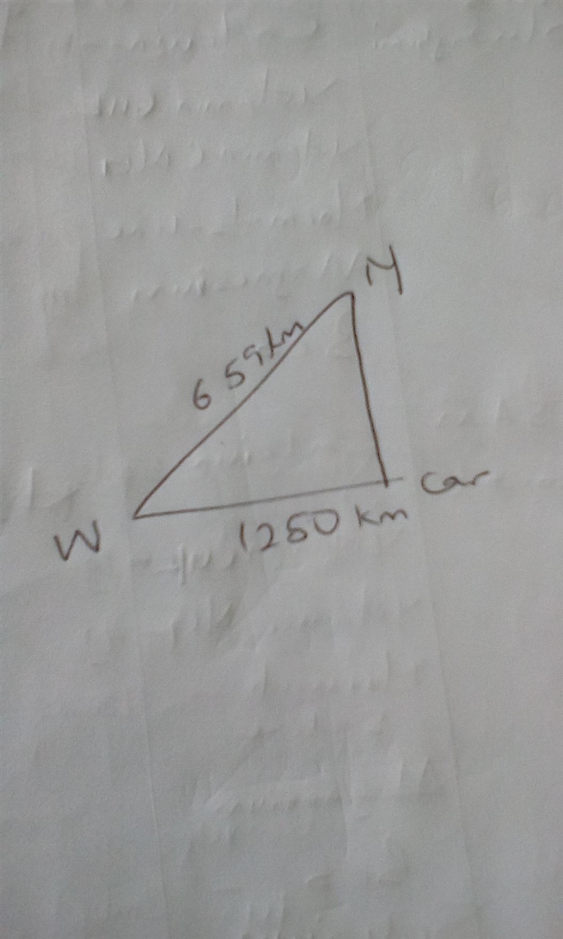 1. A car is driven 125,0 km due west then 659 km due mouth. What is the magnitude-example-1