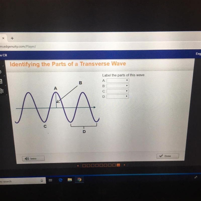 Options: Amplitude, crest, trough, wavelength-example-1