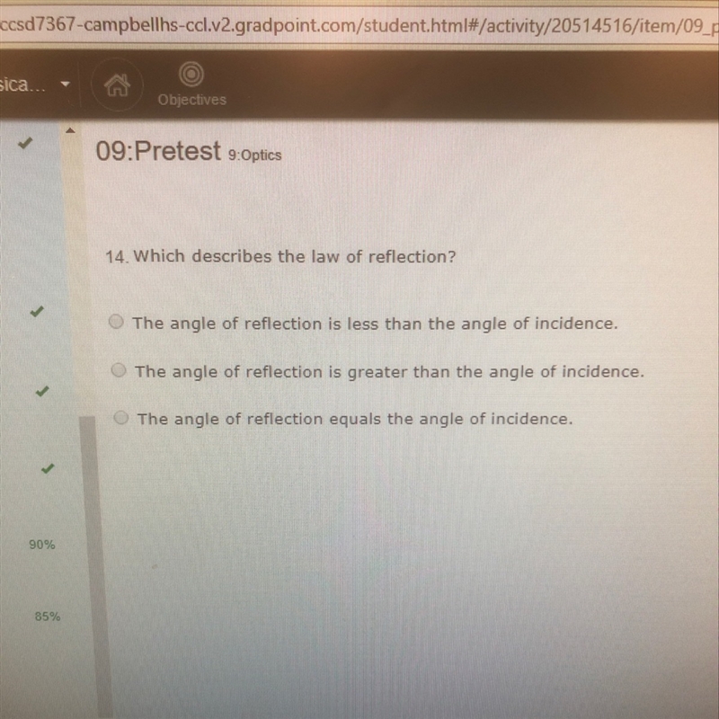 Which describes the law of reflection-example-1