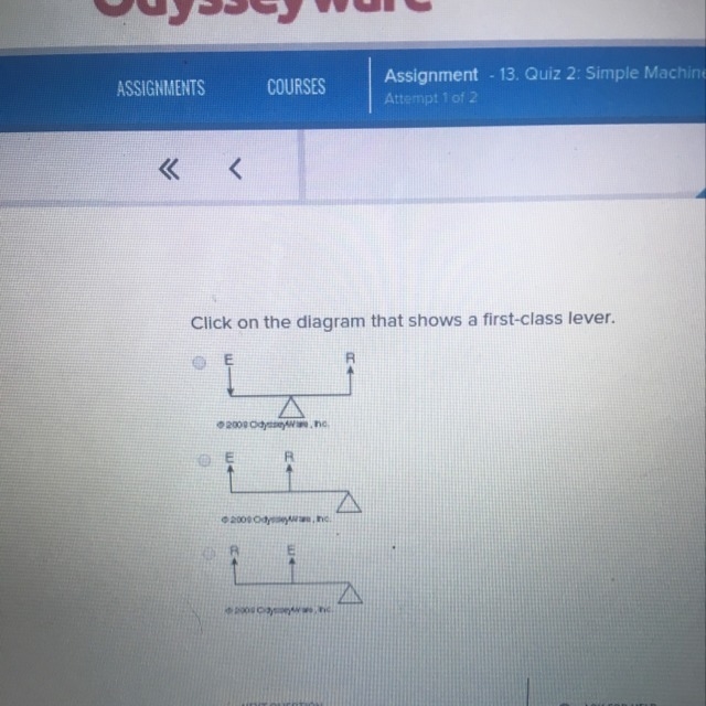 Click on the diagram that shows a first class lever-example-1