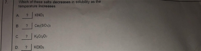 Which of these salts decreases in solubility as the temperature increases?-example-1