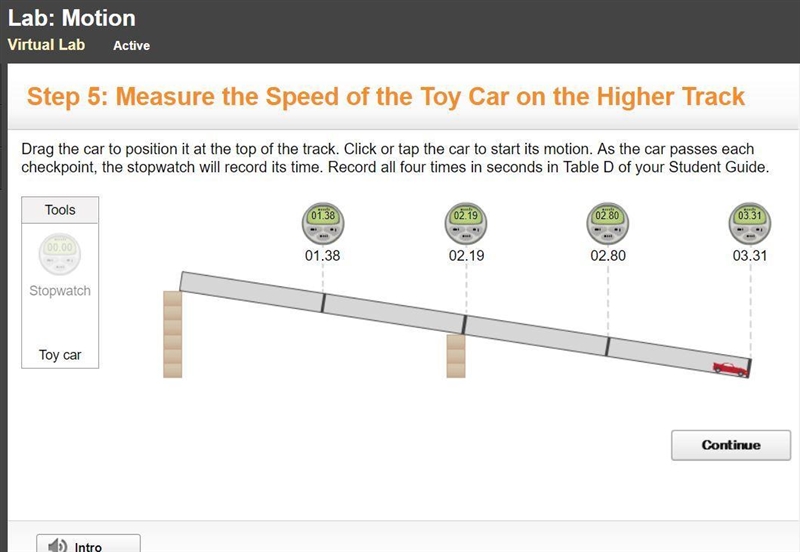 Calculate the change in time for each quarter of the track. Record the change in time-example-1