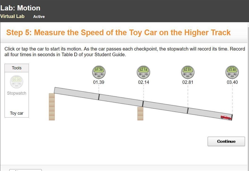 Calculate the change in time for each quarter of the track. Record the change in time-example-2