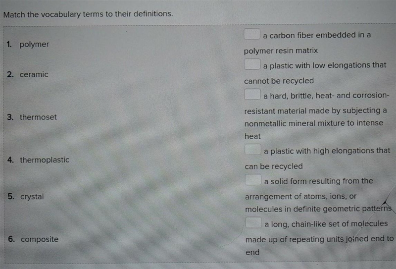 Match the vocabulary terms to their definitions. ​-example-1