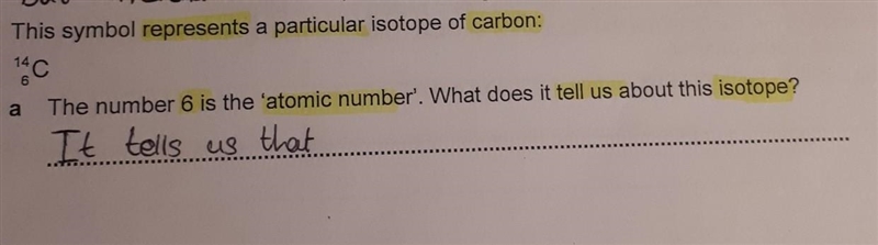 this symbol represents a particular isotope of carbon. the number 6 is the atomic-example-1