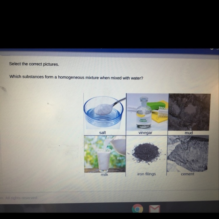 Which substance form a homogenous mixture when mixed with water?-example-1