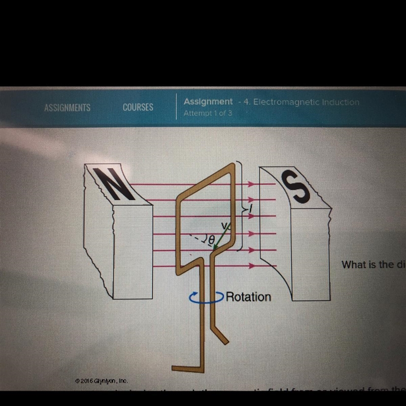 What is the direction of the current in the loop as the loop rotates clockwise through-example-1