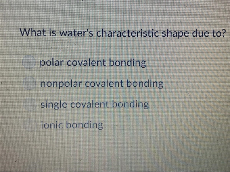 What is waters characteristic shape due to-example-1