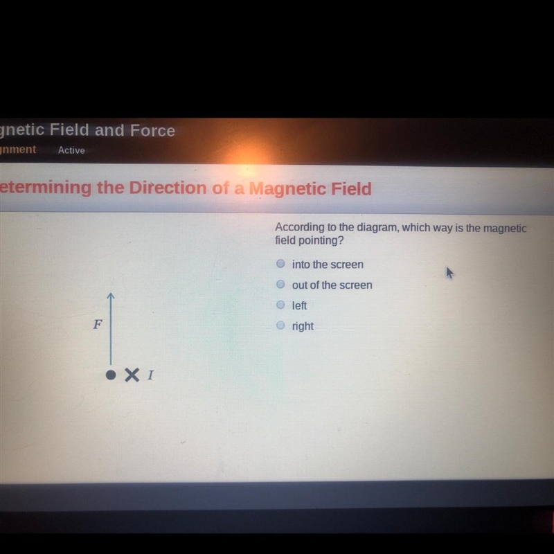 According to the diagram which way is the magnetic field pointing ?-example-1