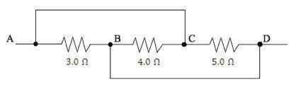 What is the effective resistance between the points A and D? A) 1.3 Ω B) 2.2 Ω C) 10 Ω D-example-1