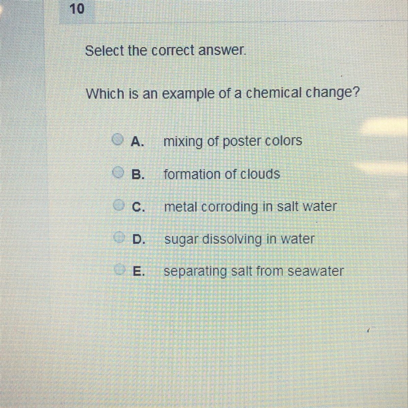 Which is an example of a chemical change?-example-1