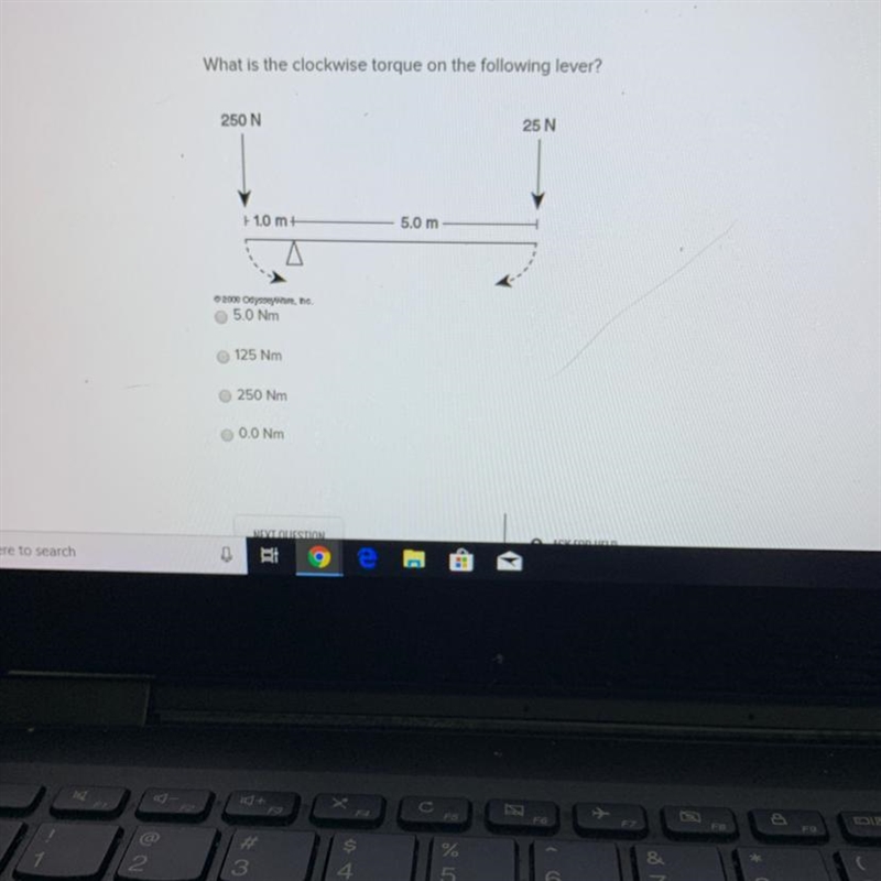 PLEASE HELP ASAP What is the clockwise torque on the following lever? 5.0 Nm 125 Nm-example-1