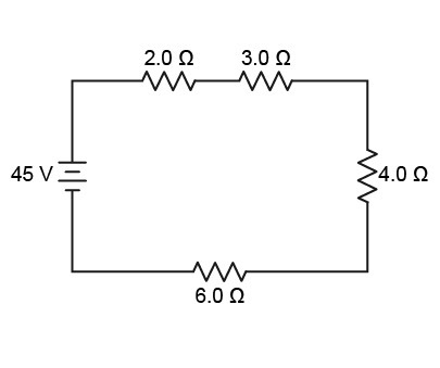 What is the equivalent resistance in this circuit? What is the current in this circuit-example-1